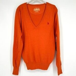 NWT US Polo Assn Pullover Sweater Tight Knit Ribbed Lightweight Orange Size XL